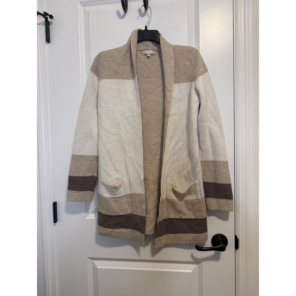 Benedetta B Cardigan S Beige Merino Cashmere Striped Capsule Minimalist Neutral